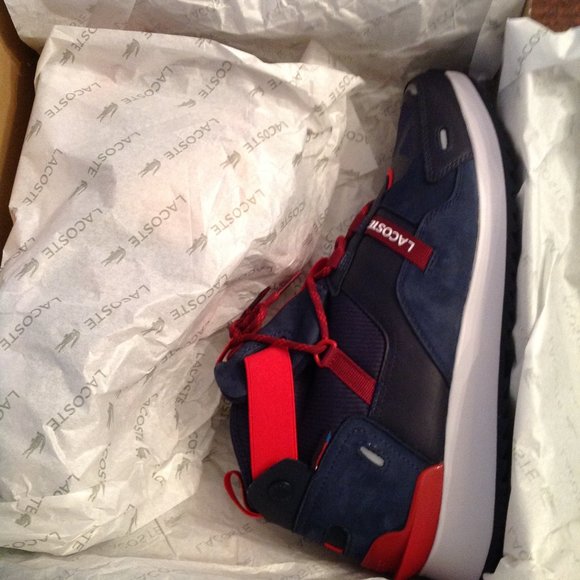 Lacoste Men's Run Breaker Navy Leather WR Mid Sneakers - 11.5 - New in Box - Picture 5 of 8